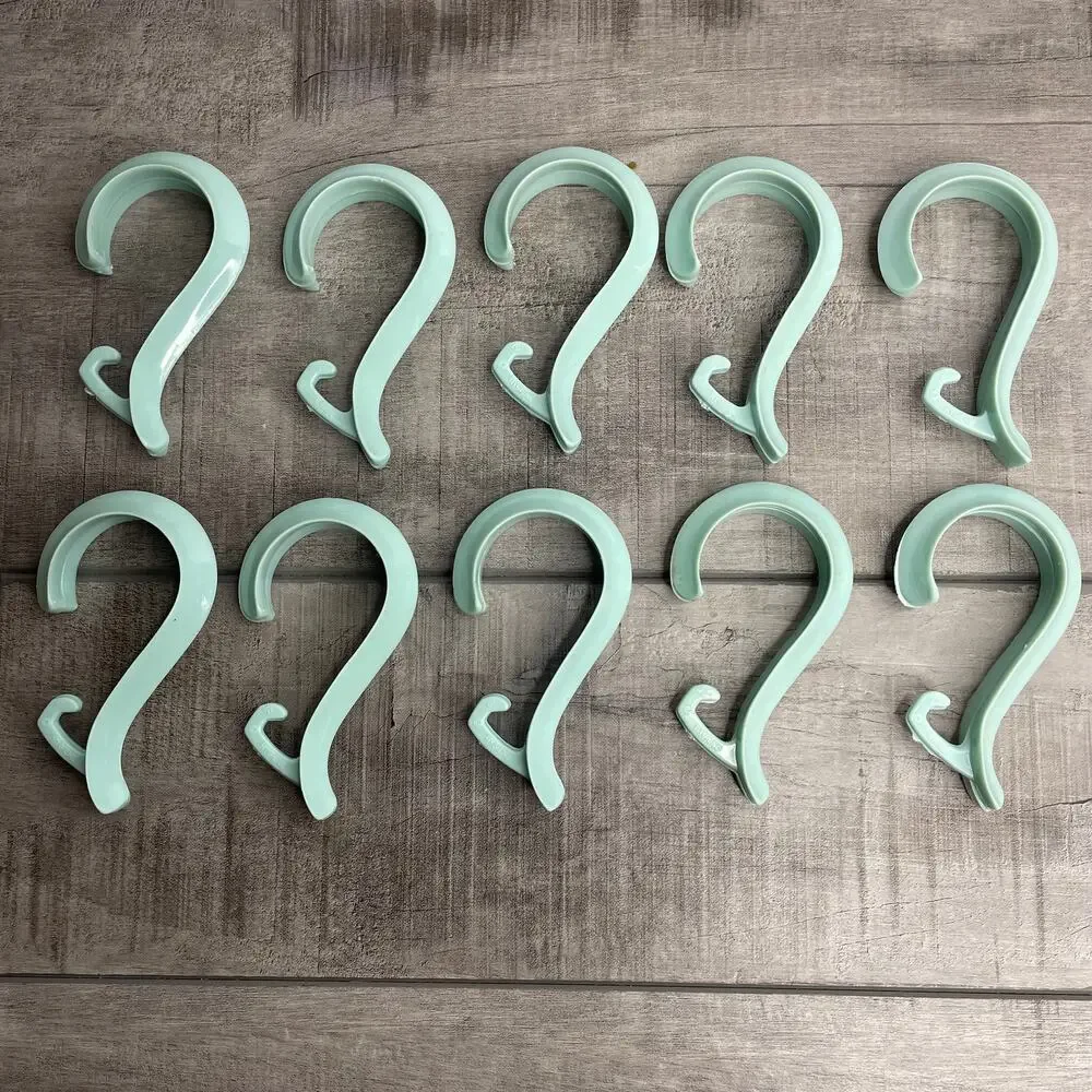Vintage 50’s HYGIENE Baby Blue Hard Plastic Shower Curtain Hooks Set of 10